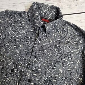 Rock & Roll Denim Men Medium Black Paisley Long Sleeve Button Down Shirt Classic